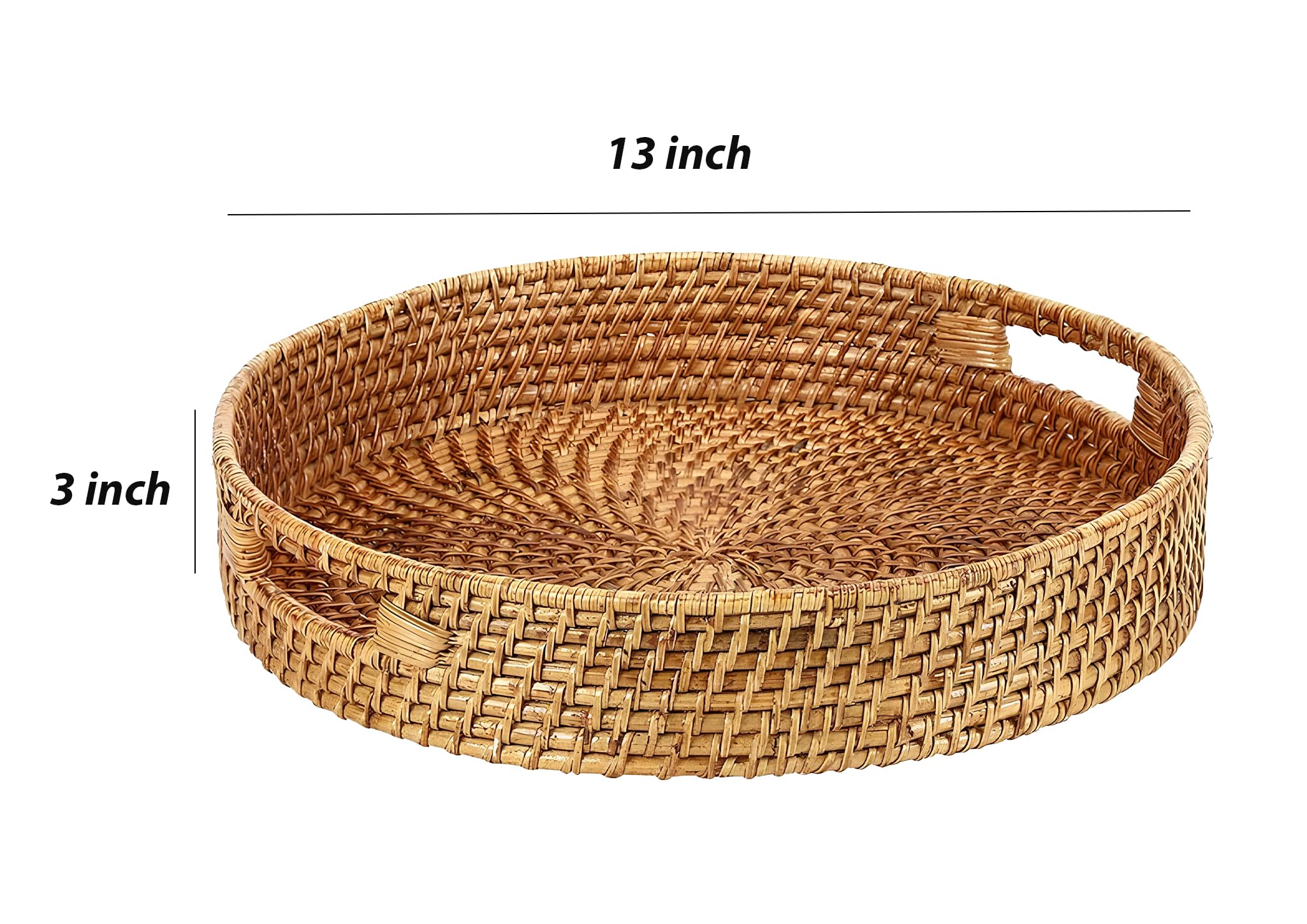 AKWAY Round Wicker Basket | Round Tray Wooden Serving Tray for Home | Serving Tray for Party Guests | Round Platter with Handles